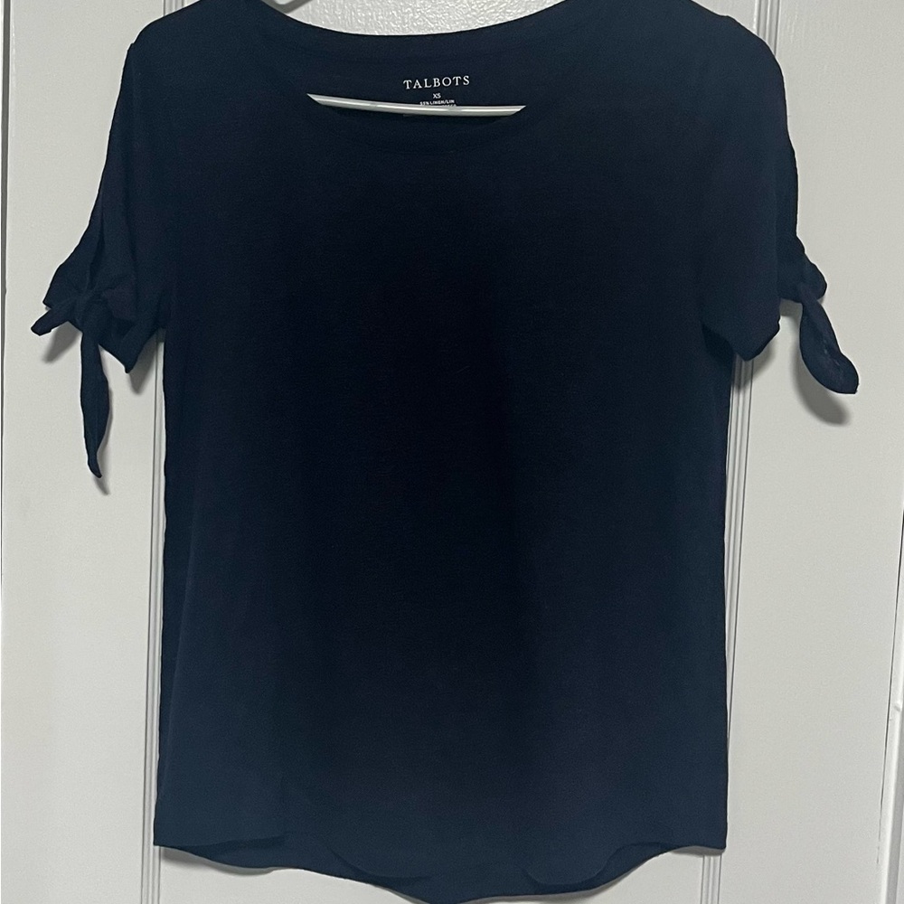 Talbots Navy Women's Top with Tie Sleeves